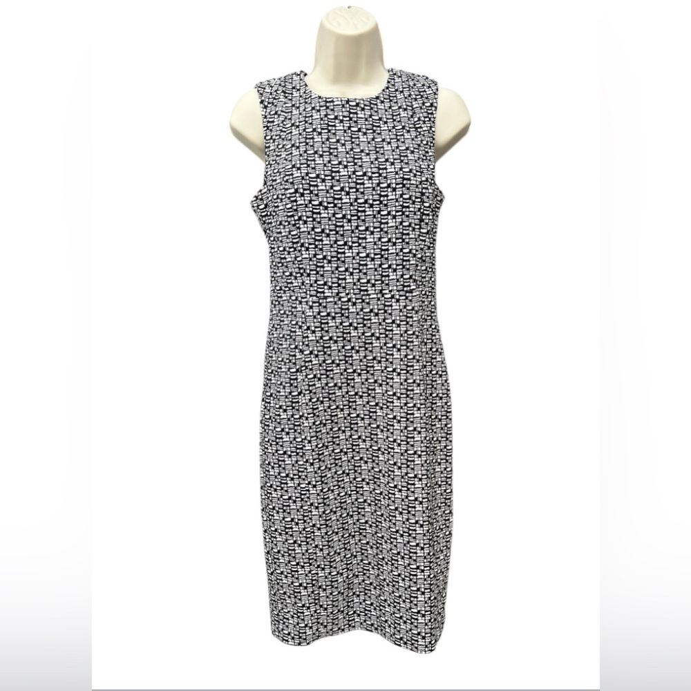 Calvin Klein Size 8 Black White Geometric Scuba Work Business‎ Sheath Dress MIDI